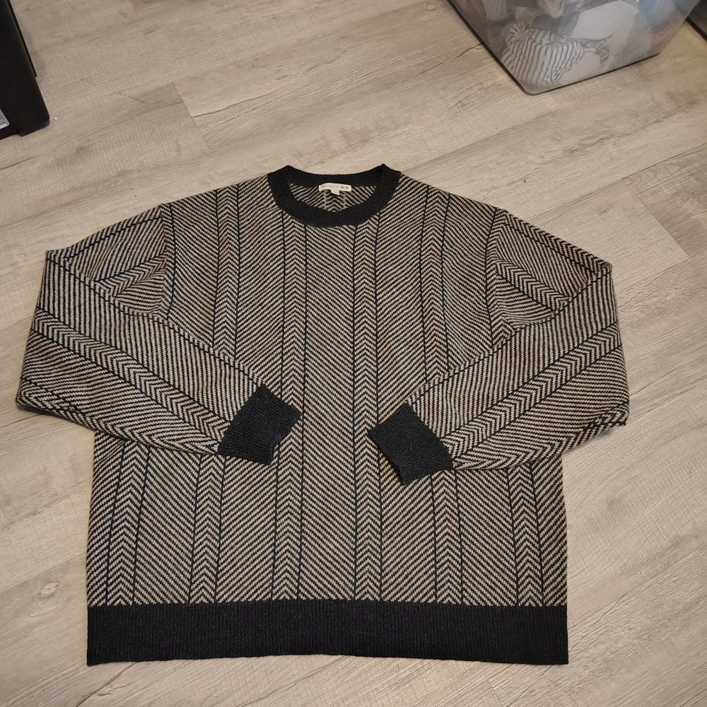Uniqlo JW Anderson Mens XL Wool Herringbone Crew Neck Sweater Black Cream 479841